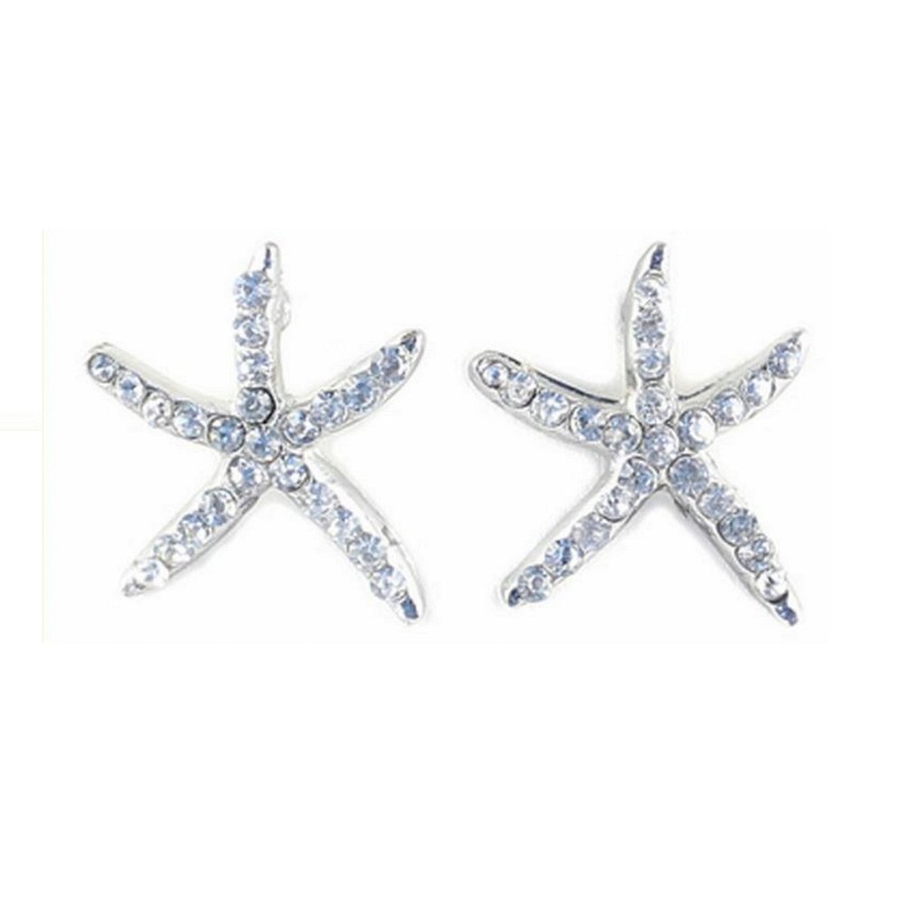 Starfish Crystal Silver Stud Earrings